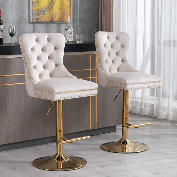 Set of 2 Thick Golden Swivel Velvet Barstools BLAKHOM