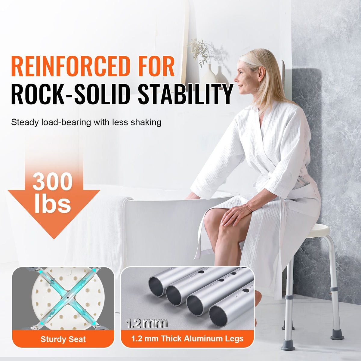Adjustable Shower Stool Non-Slip Bath Seat 300 lb Capacity