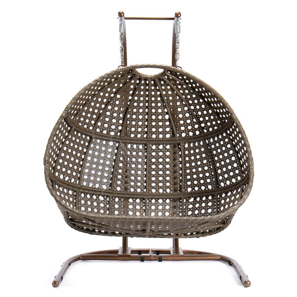 Brown Wicker Hanging Double-Seat Swing Chair BLAKHOM