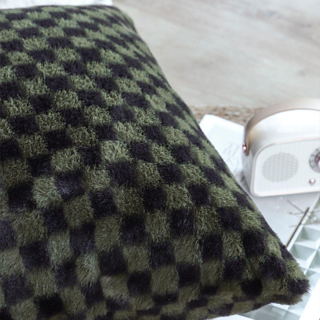 11.8inches Urban Light Luxury Dark Green Checkered Lumbar Throw Pillow – Decorative Cushion