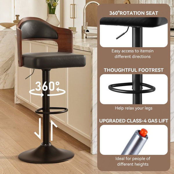 Set of 2  Wooden Barstools PU Leather Upholstered Bar Chairs BLAKHOM