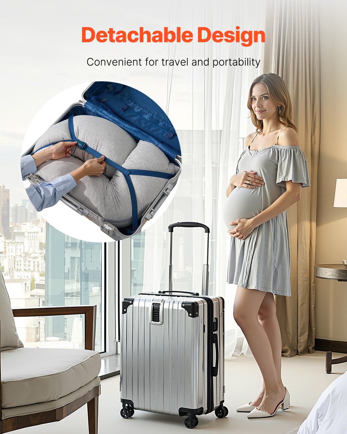 VEVOR Pregnancy Pillows for Side Sleeping, L-Shaped Maternity Pillow for Pregnant Women, Soft & Breathable Pregnancy Body Pillow with Washable Jersey Cover for Head Neck Belly Leg Support, Light Gray