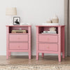 Modern Fluted Night Stand Pair - Chic Pink Wooden End Tables with 2 Drawers and Gold Handles for Bedrooms - Pink / MDF