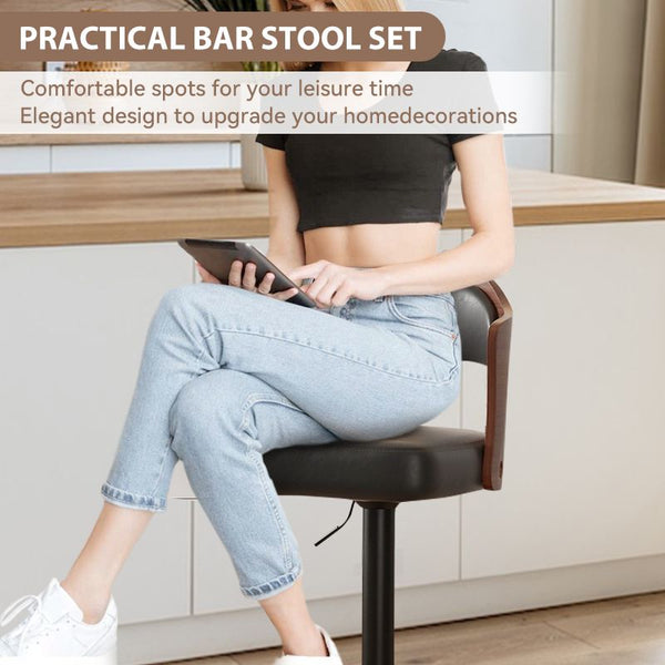 Set of 2  Wooden Barstools PU Leather Upholstered Bar Chairs BLAKHOM