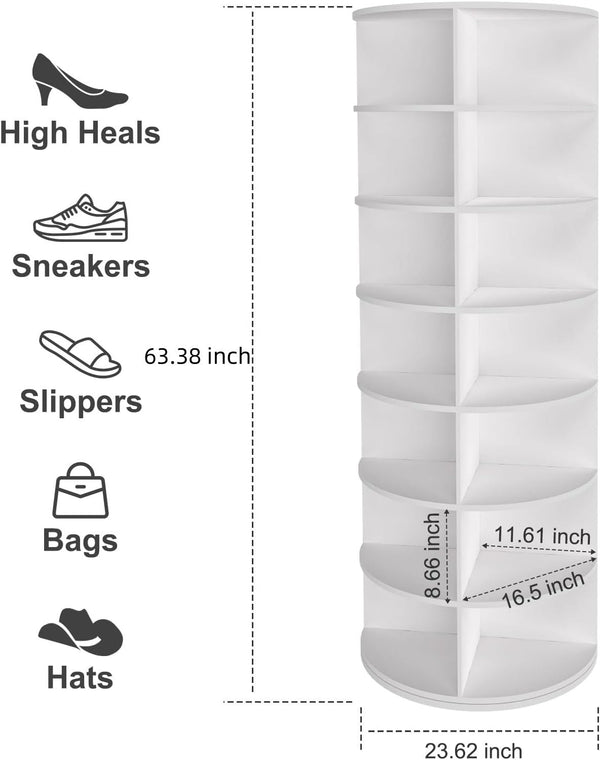 7 Tier Rotating Shoe Rack Tower, Spinning Shoe Display, 360 Shoe Rack Storage Round Carousel, Vertical Handbag Rotate Shoes Closet Organization, Christmas Gift (WHITE) Berry Charmz