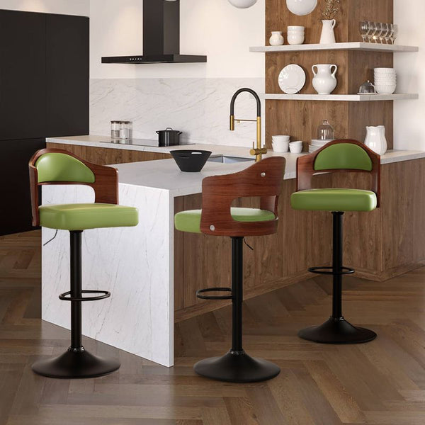Set of 2  Wooden Barstools PU Leather Upholstered Bar Chairs BLAKHOM