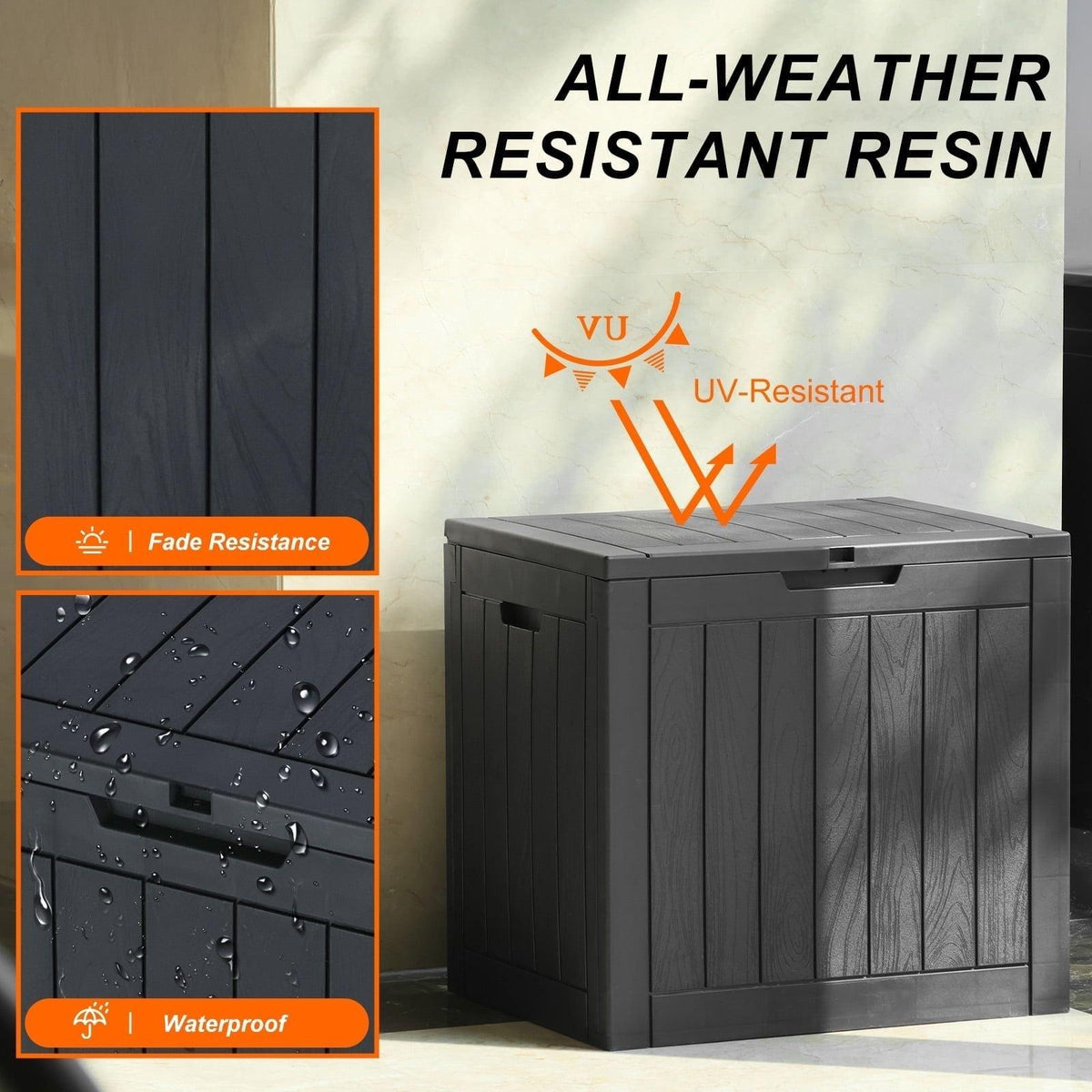 31 Gallon Resin Deck Box, Waterproof UV Resistant Outdoor Storage Box for Garden