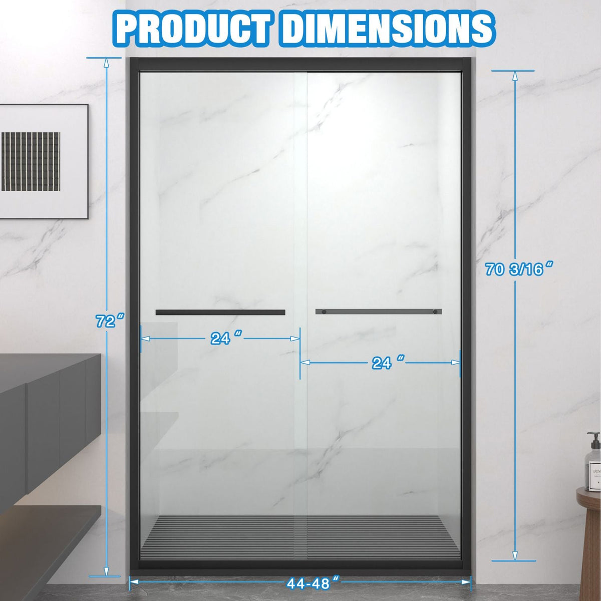 Aluminum Frame Double Sliding Shower Door, Bypass Bathroom Sliding Door with Premium 5/16