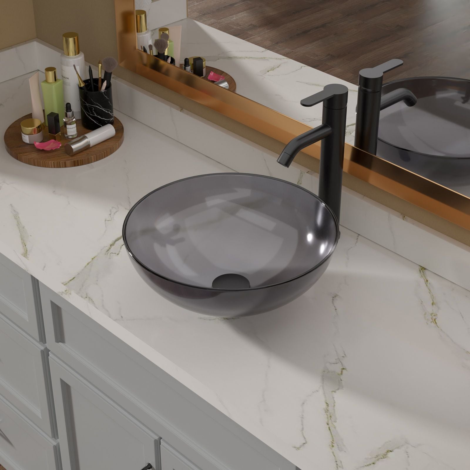 Above Counter Artistic Tempered Glass Bathroom Sink Transparent Counter Top Bathroom Single Bowl Vessel Basin