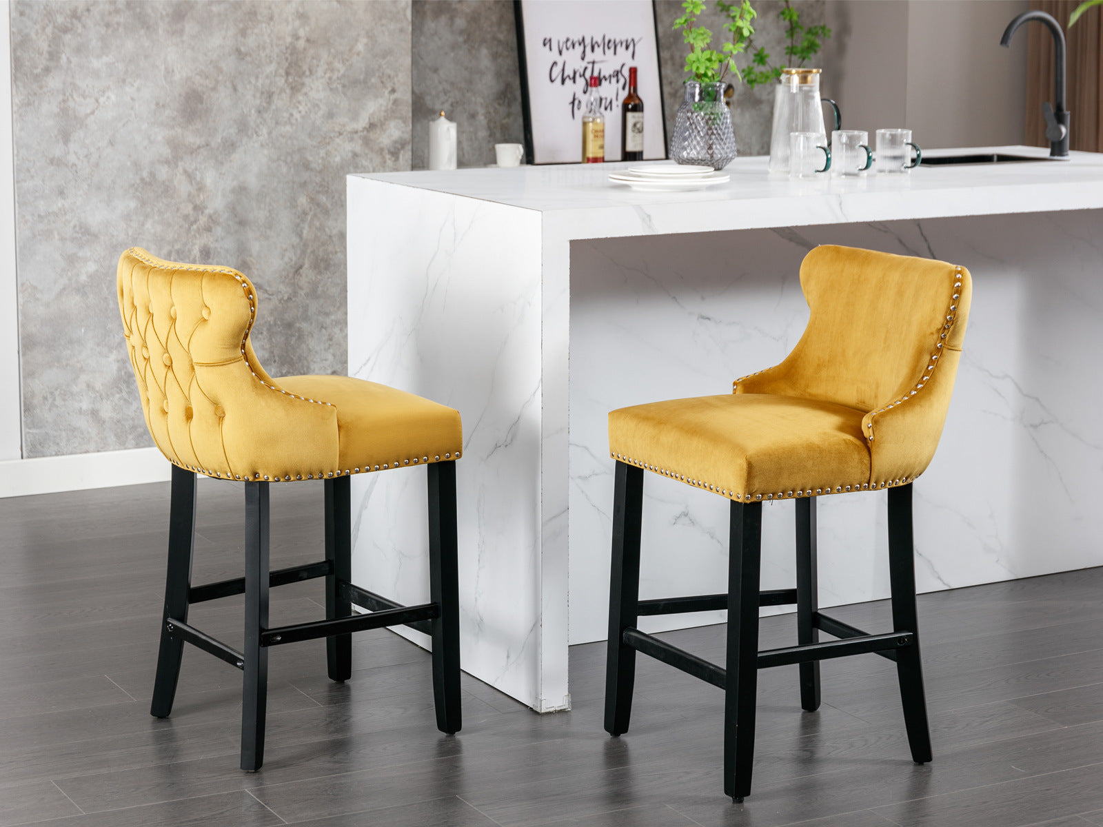 Yellow Velvet Barstool BLAKHOM
