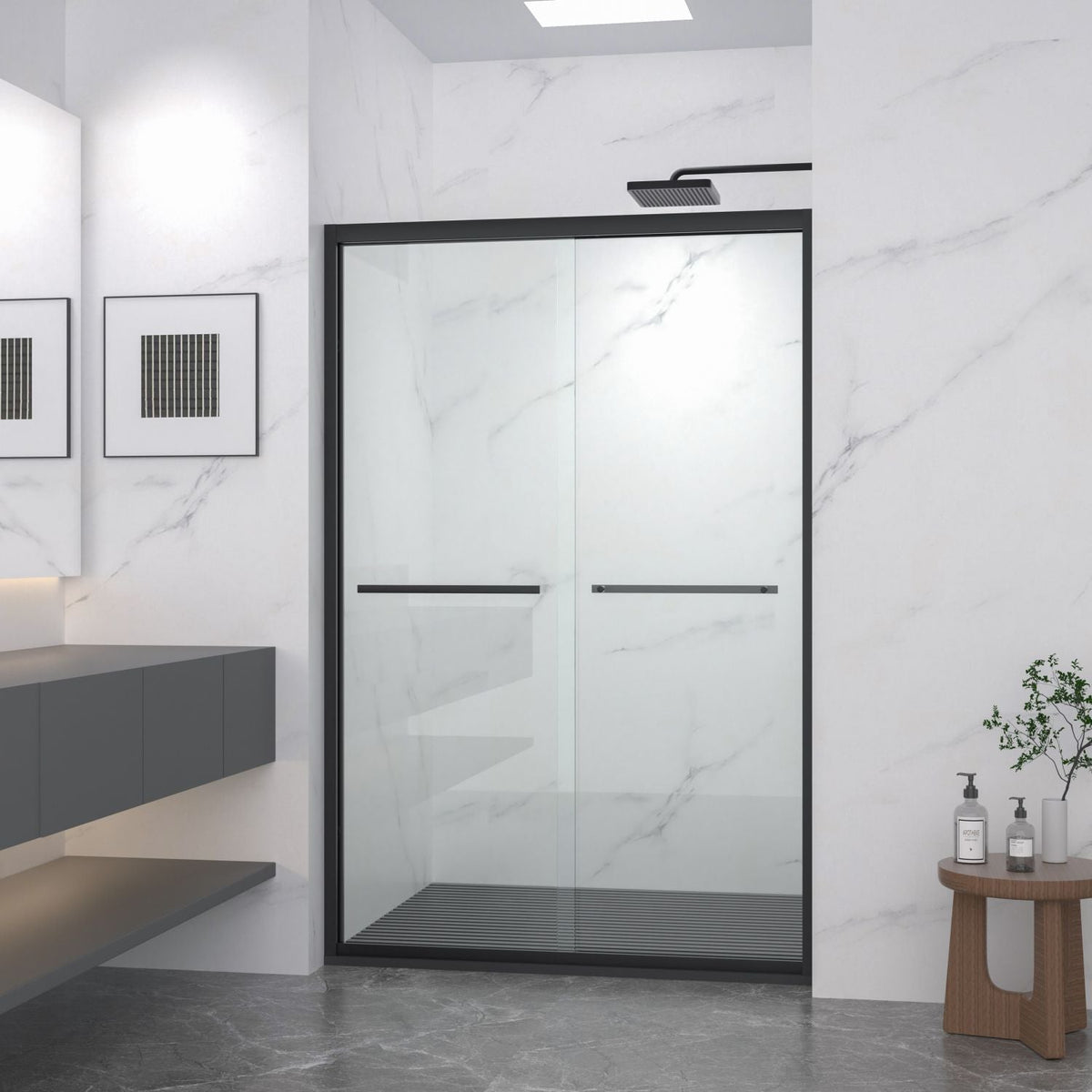 Aluminum Frame Double Sliding Shower Door, Bypass Bathroom Sliding Door with Premium 5/16