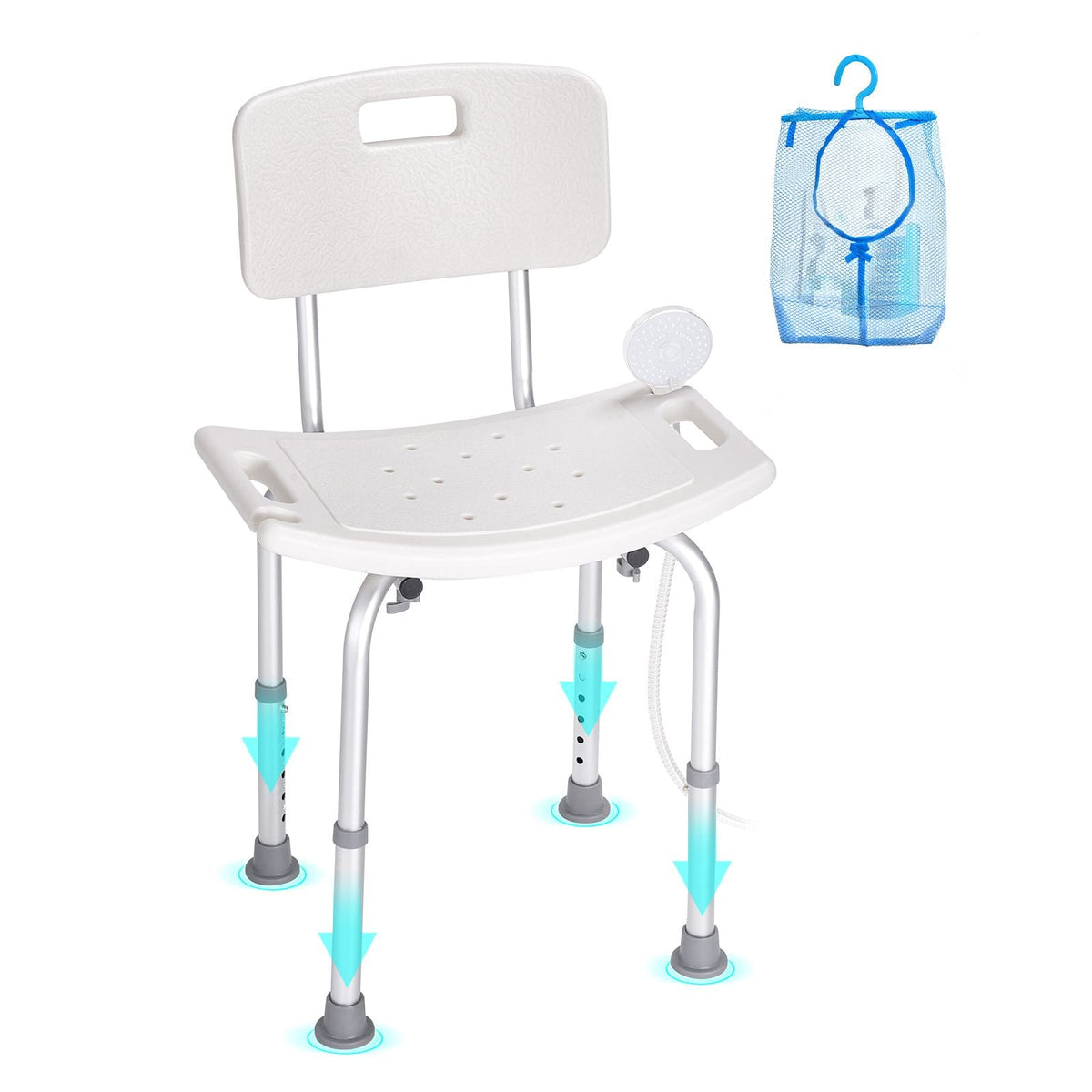 Shower Chair with Back Adjustable Non-Slip Bath Seat 350 lbs