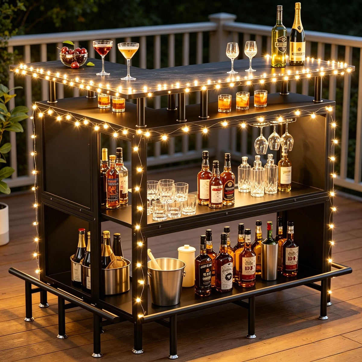 L-Shaped Home Bar Unit Liquor Bar Table with Glasses Holders And Shelves for Kitchen Dining Room Bar Counter