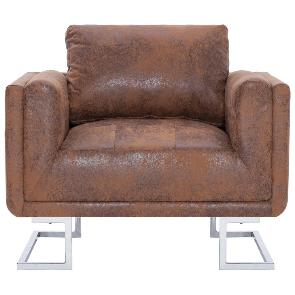 Cube Armchair Brown Faux Suede Leather BLAKHOM