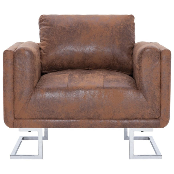 Cube Armchair Brown Faux Suede Leather BLAKHOM
