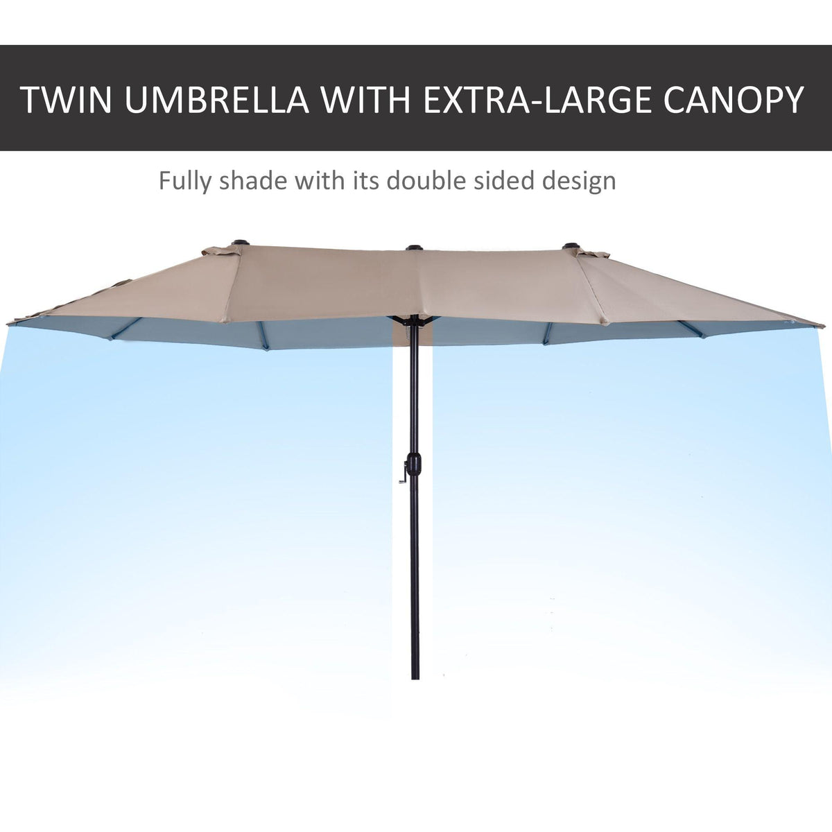 Patio Umbrella 15ft Double-Sided Outdoor Market Extra Large Umbrella with Crank Handle for Deck, Lawn, Backyard and Pool, Tan