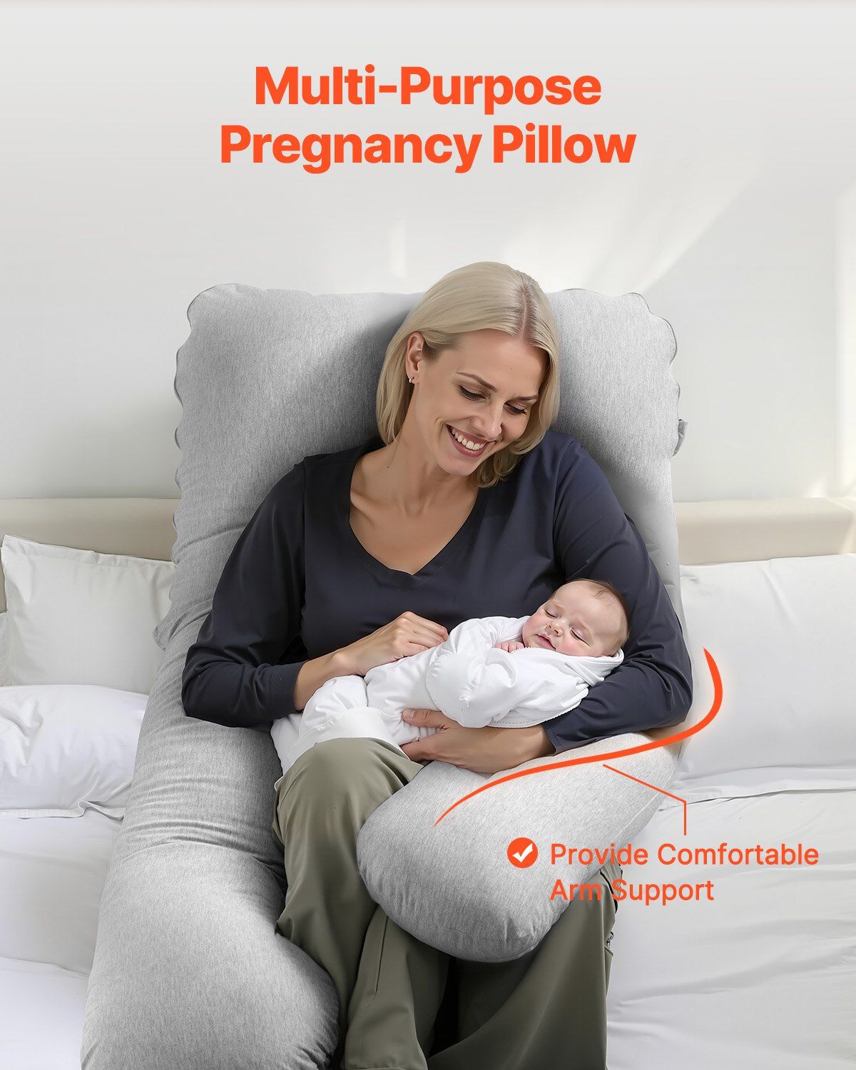 Pregnancy Pillow, U-Shaped Full Body Maternity Pillow for Pregnant Women, Soft and Breathable Pregnant Support Pillows with Removable & Washable Cover, Perfect for Back, Belly, Hip, Legs Relief