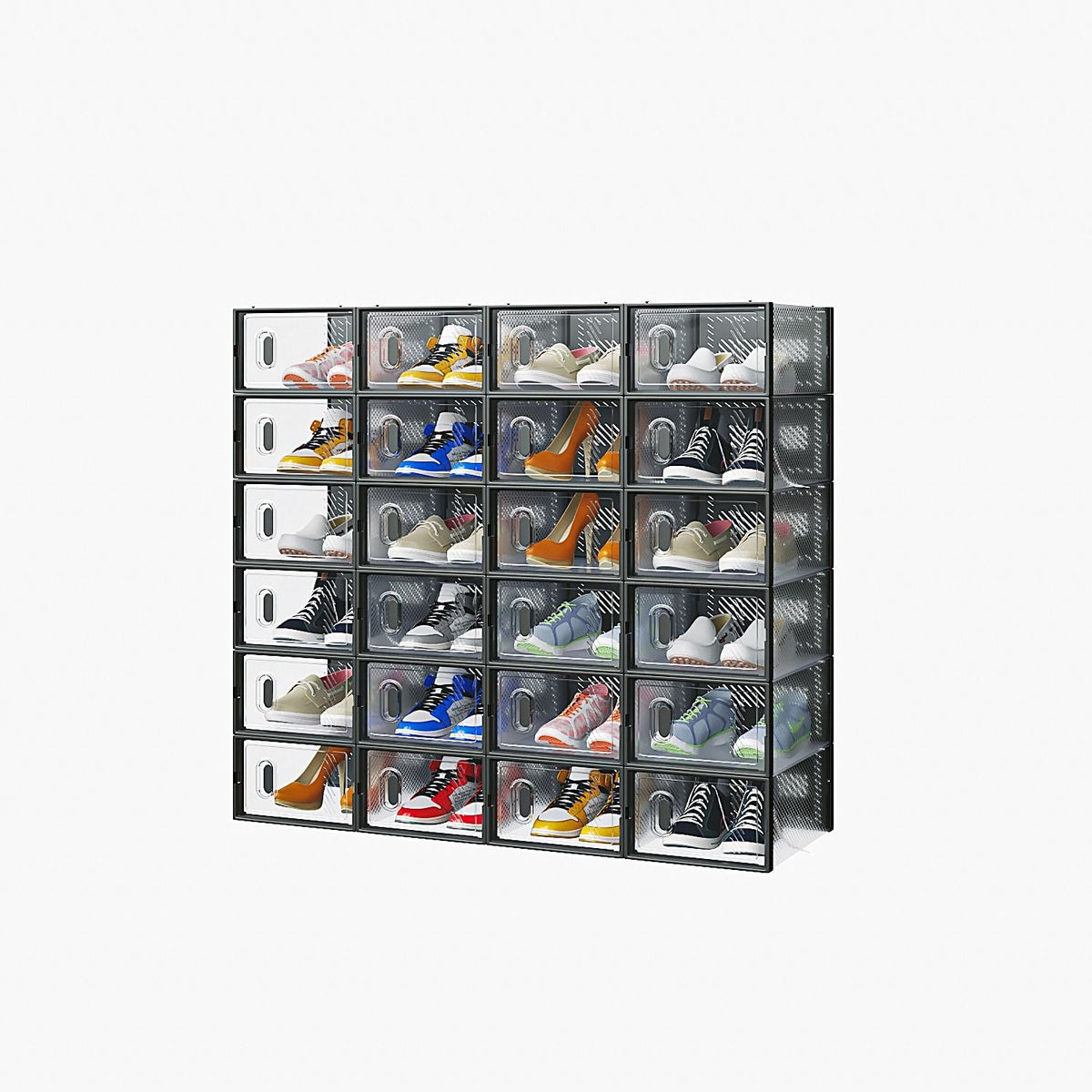 6/12/18/24/36PCS Stackable Shoe Storage Cabinet with Clear Front Door Plastic Sneaker Organizer