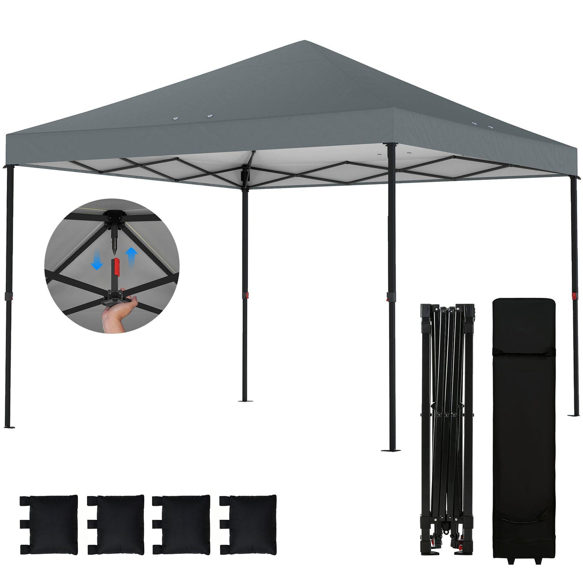 10×10 ft Pop‑Up Canopy Tent with One‑Push Setup, Outdoor Portable Instant Shelter with Roller Bag — Dark Gray