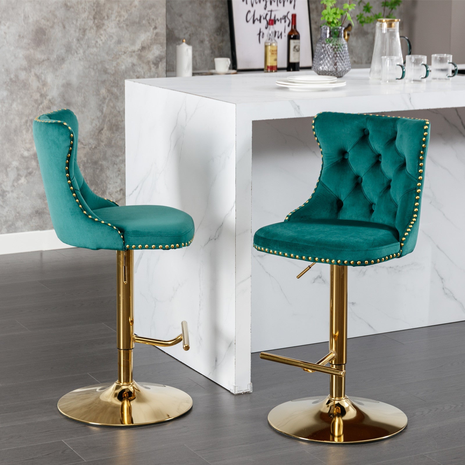 Golden Swivel Velvet Barstools BLAKHOM