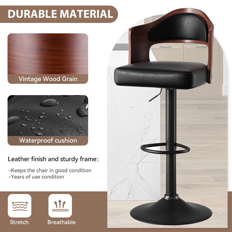 Set of 2  Wooden Barstools PU Leather Upholstered Bar Chairs BLAKHOM
