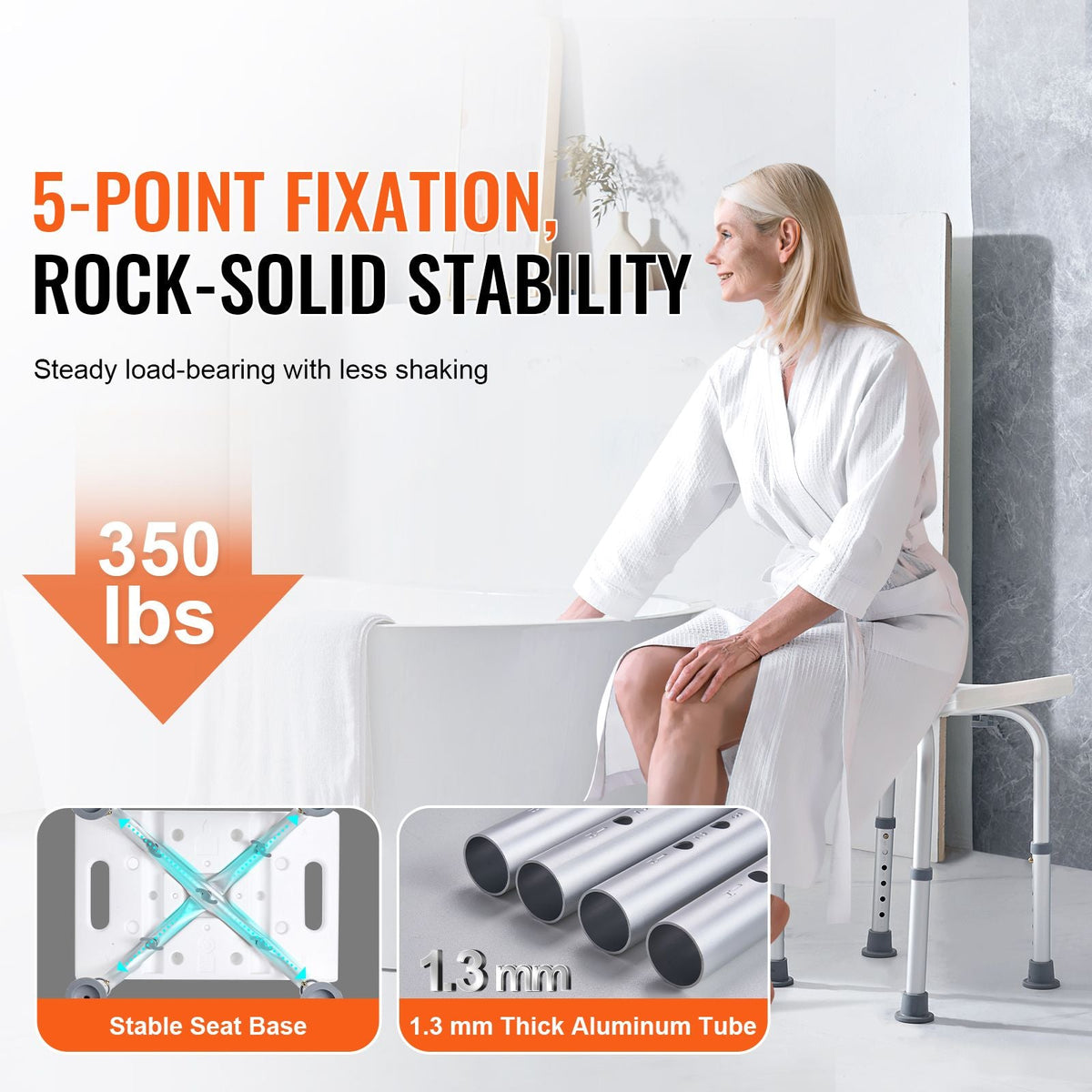 Shower Chair Adjustable Height Non-Slip Stool w/ Handles 350 lbs