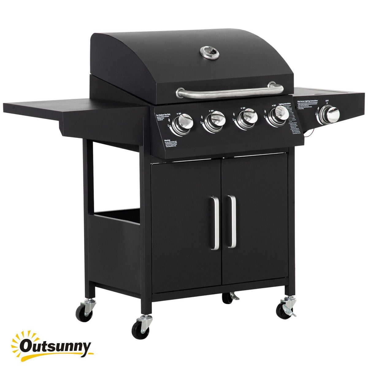 52 Barbecue Grill with Wheels 4+1 Burner Propane Gas Outdoor BBQ Trolley Black