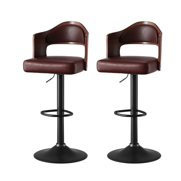 Set of 2  Wooden Barstools PU Leather Upholstered Bar Chairs BLAKHOM