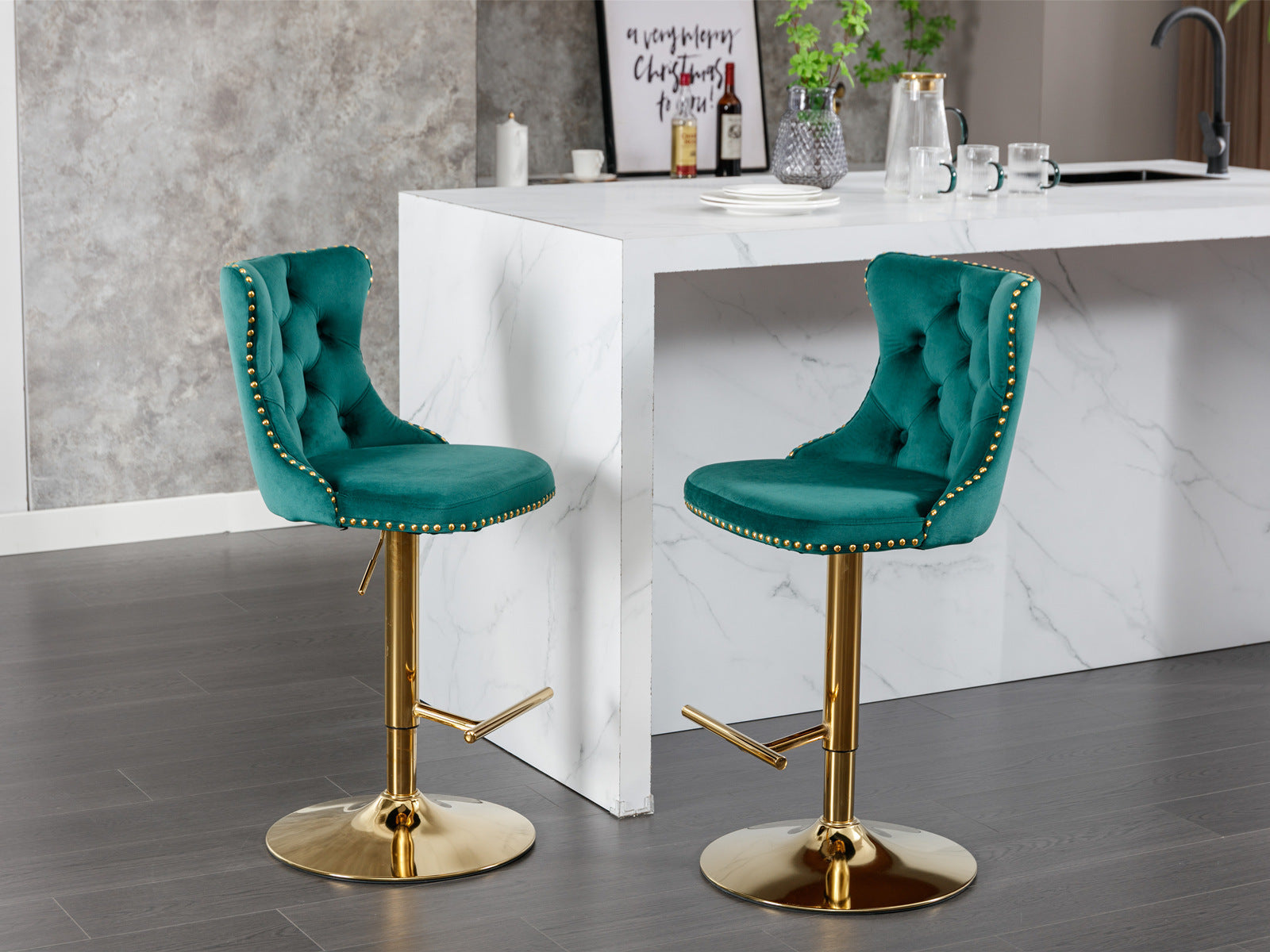Golden Swivel Velvet Barstools BLAKHOM