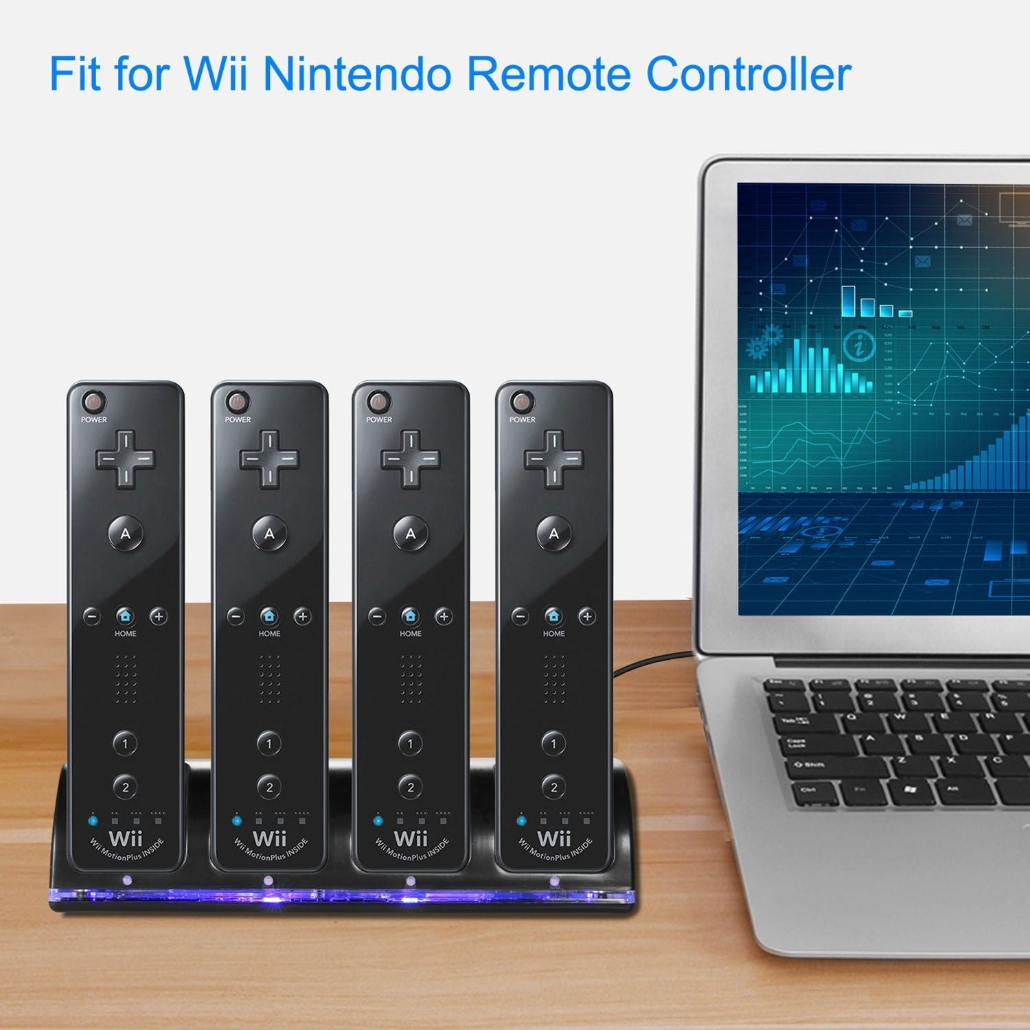 4 Remotes Charging Dock Game Controller Charger 2800mAh Rechargeable Battery Charging Stations w/ LED Indicator for Wii Nintendo Berry Charmz