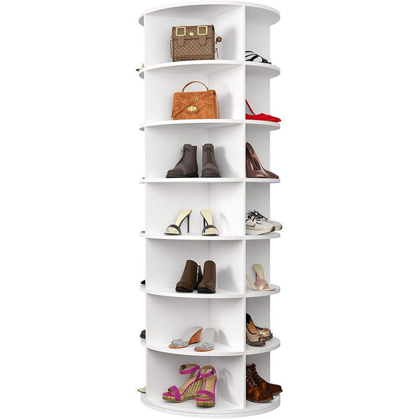 7 Tier Rotating Shoe Rack Tower, Spinning Shoe Display, 360 Shoe Rack Storage Round Carousel, Vertical Handbag Rotate Shoes Closet Organization, Christmas Gift (WHITE) Berry Charmz
