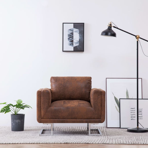 Cube Armchair Brown Faux Suede Leather BLAKHOM