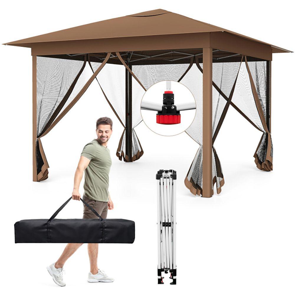 11.5x11.5 FT Pop-up Canopy, Instant 1-Person Setup Outdoor Patio Umbrella with Mesh Screen Netting
