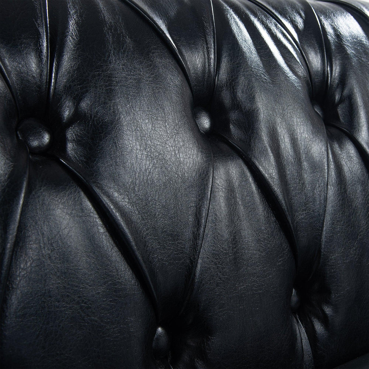 Black PU Rolled Arm Chesterfield Three Seater Sofa