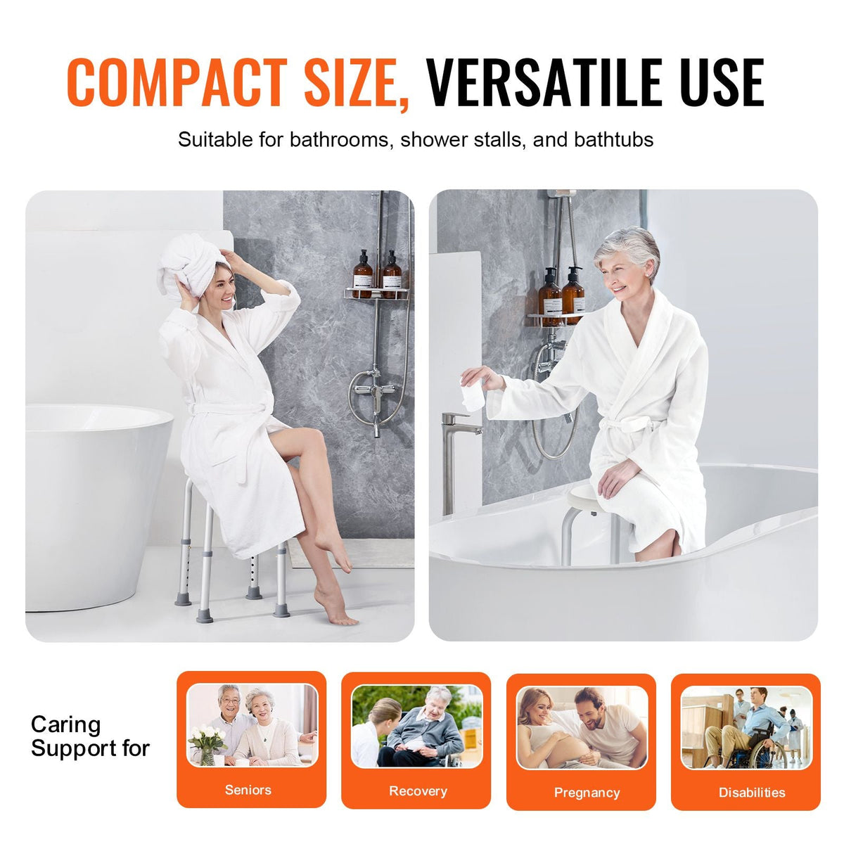 Adjustable Shower Stool Non-Slip Bath Seat 300 lb Capacity