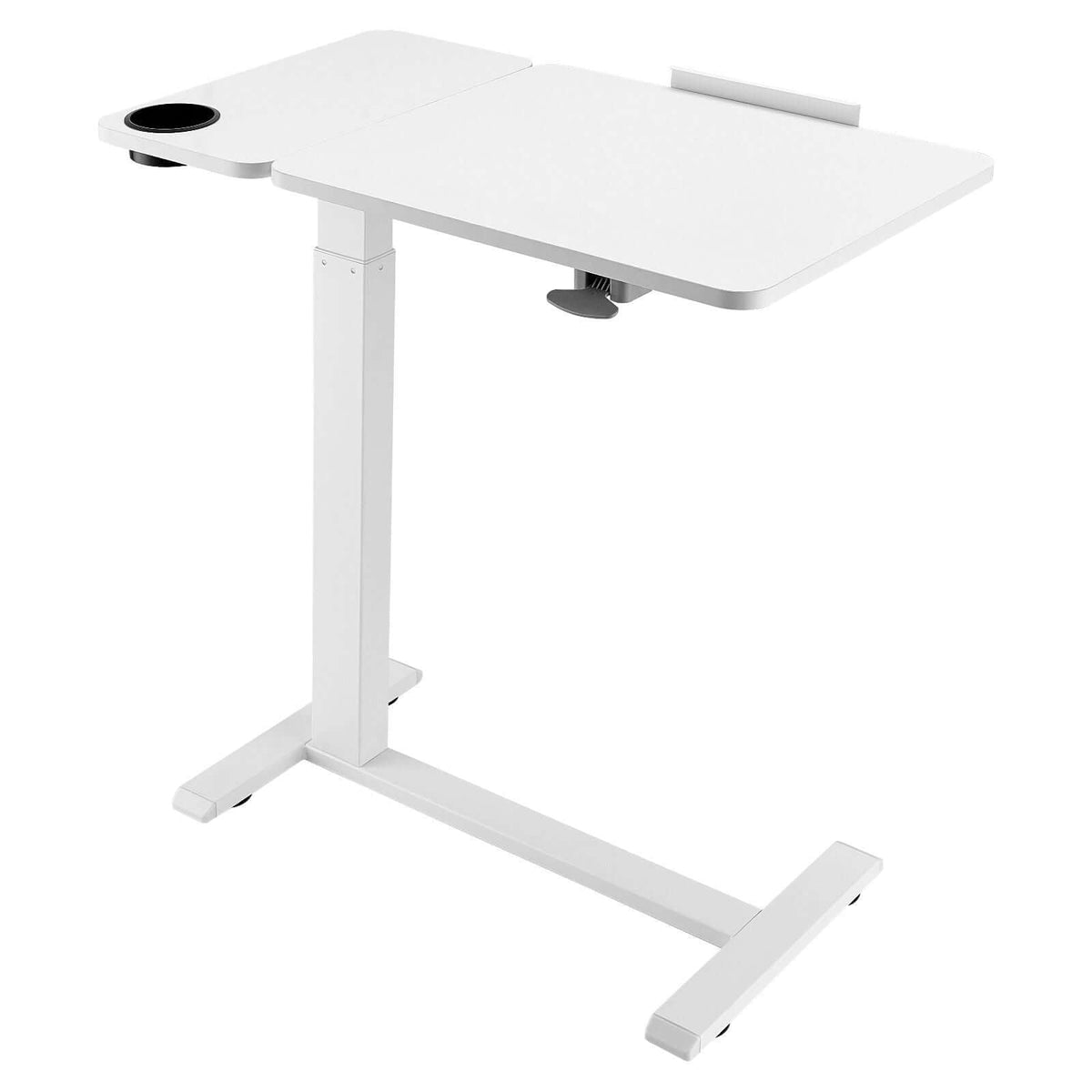 Portable Bedside Table with Adjustable Height & Angle - Rolling Laptop Desk with Flip Top Surface, 4 Hidden Wheels, Cup Holder, White