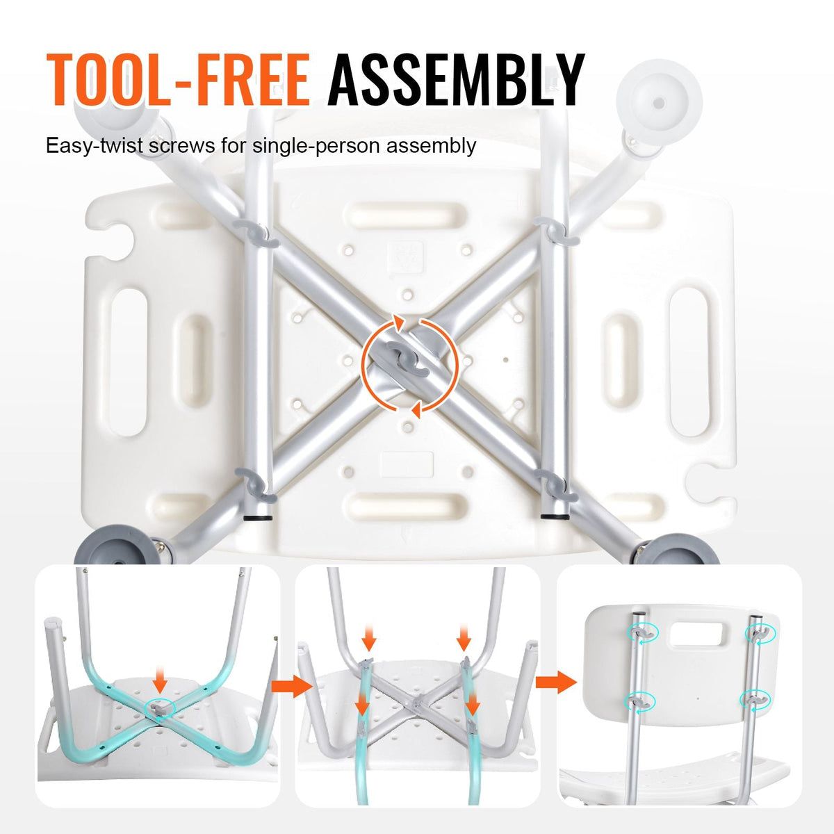 Shower Chair with Back Adjustable Non-Slip Bath Seat 350 lbs