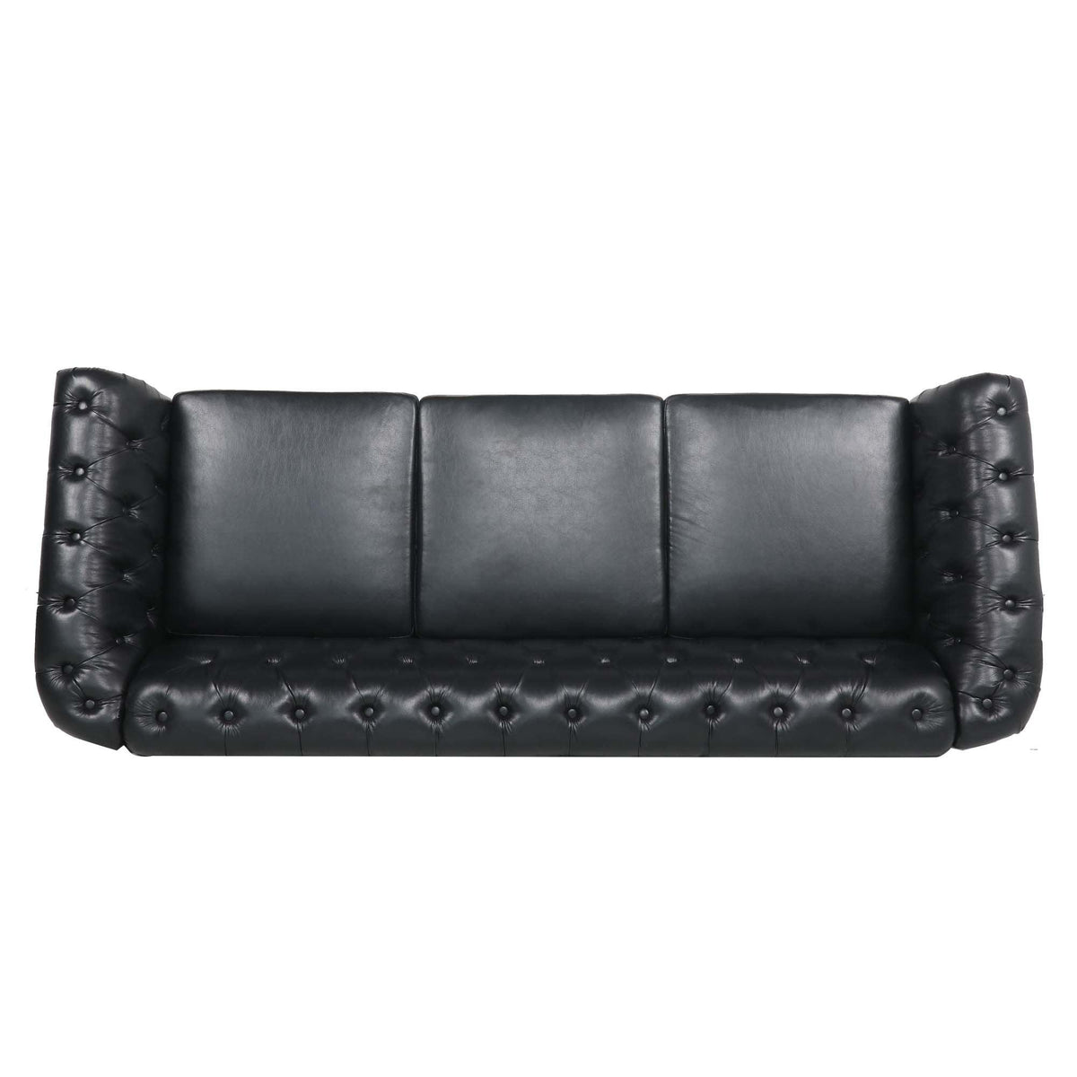 Black PU Rolled Arm Chesterfield Three Seater Sofa