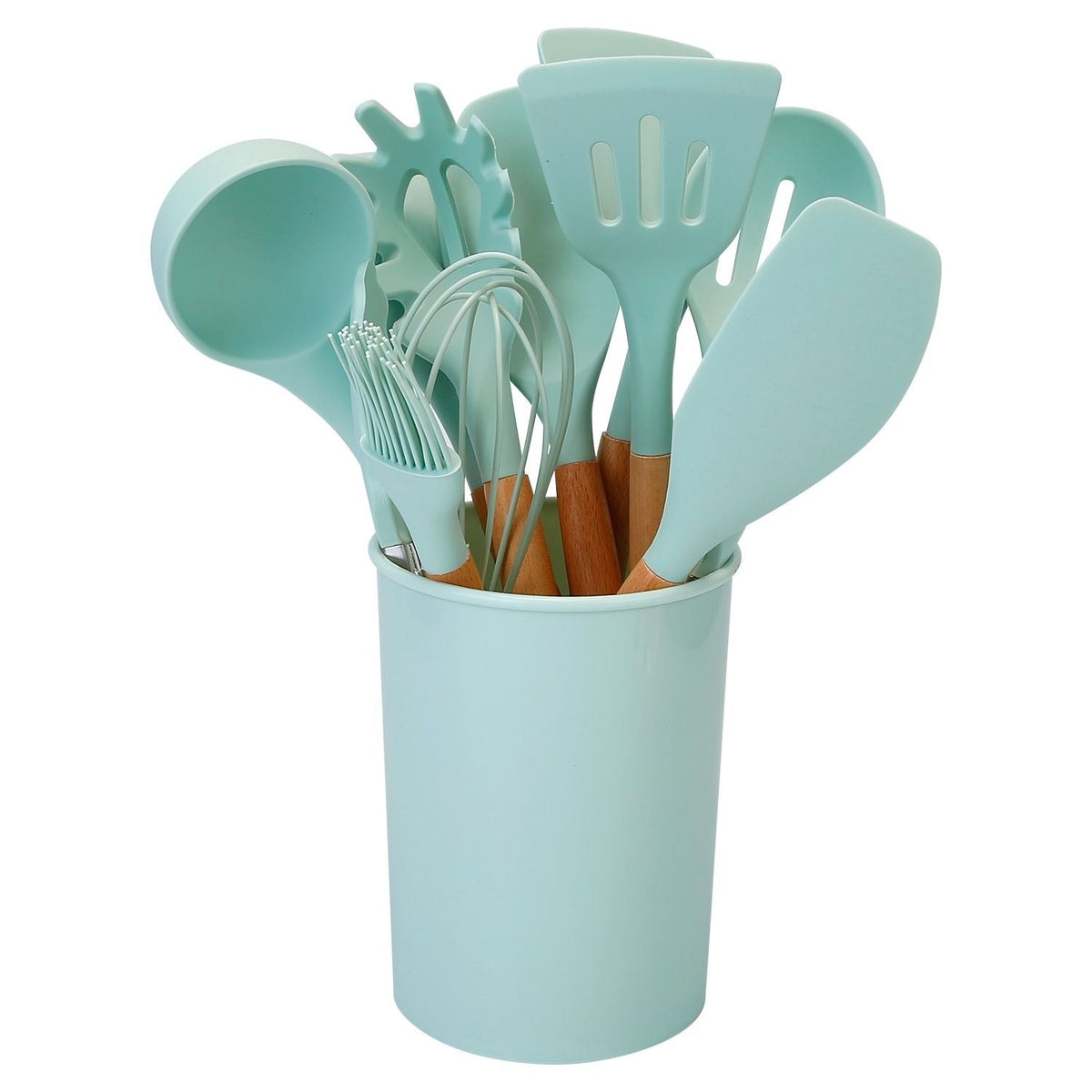 11-Piece Premium Silicone Cooking Utensil Set with Heat-Resistant Wooden Handles for Versatile Kitchen Use