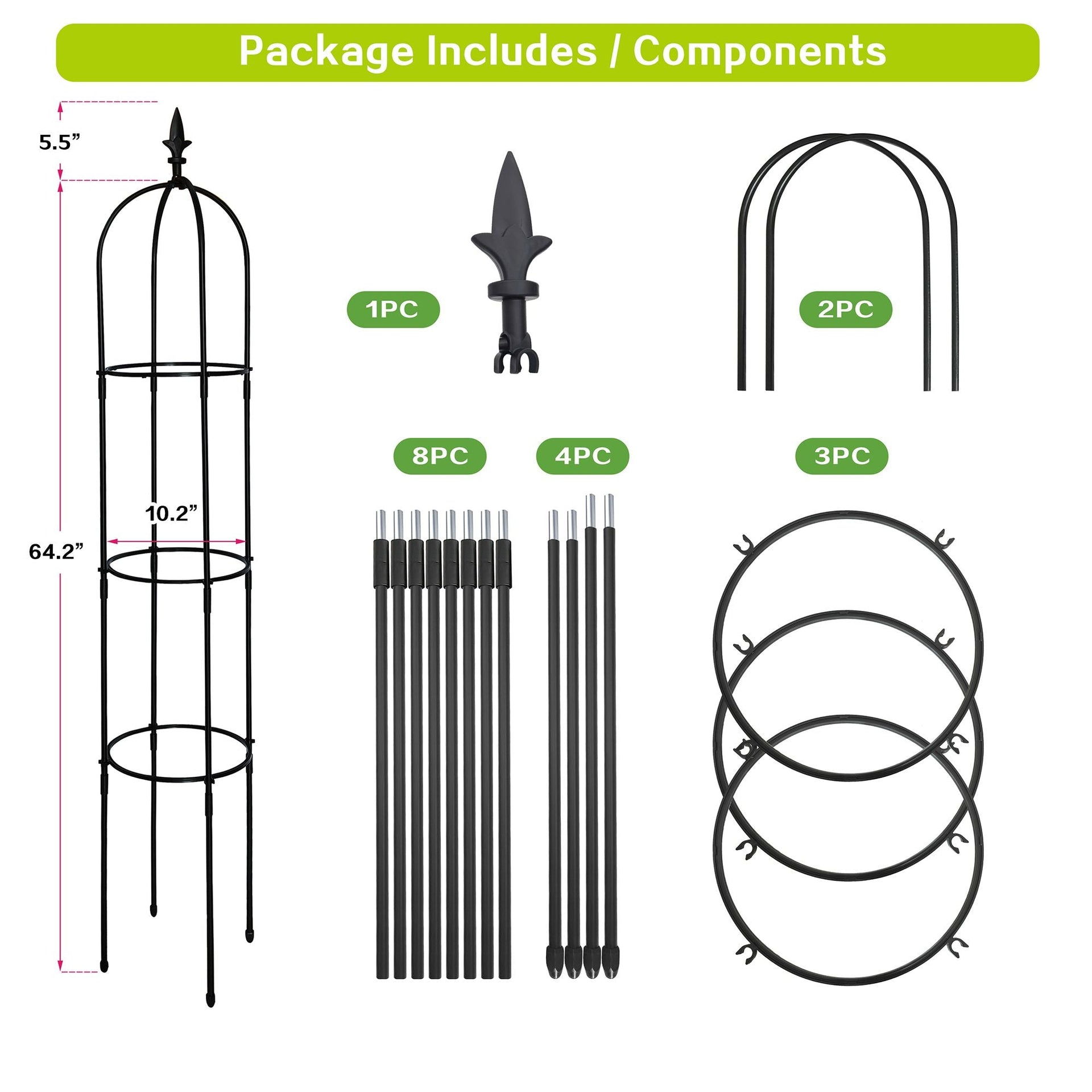6.2ft Garden Obelisk Trellis; Lightweight Rustproof Plastic Coated Metal Tall Tower Trellis Stand Berry Charmz