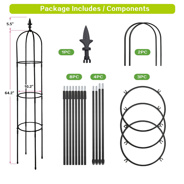 6.2ft Garden Obelisk Trellis; Lightweight Rustproof Plastic Coated Metal Tall Tower Trellis Stand Berry Charmz
