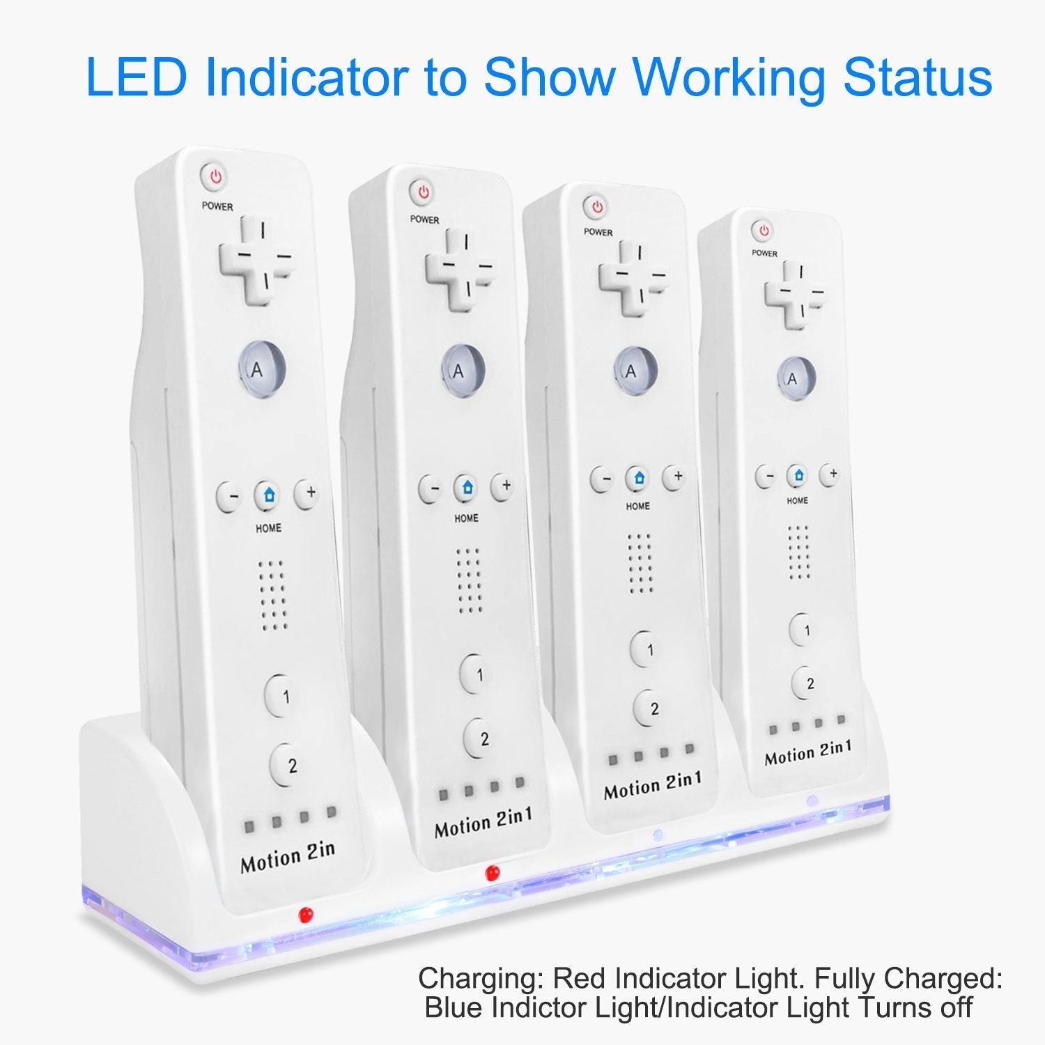 4 Remotes Charging Dock Game Controller Charger 2800mAh Rechargeable Battery Charging Stations w/ LED Indicator for Wii Nintendo Berry Charmz