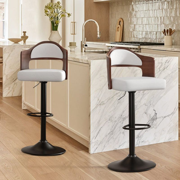 Set of 2  Wooden Barstools PU Leather Upholstered Bar Chairs BLAKHOM