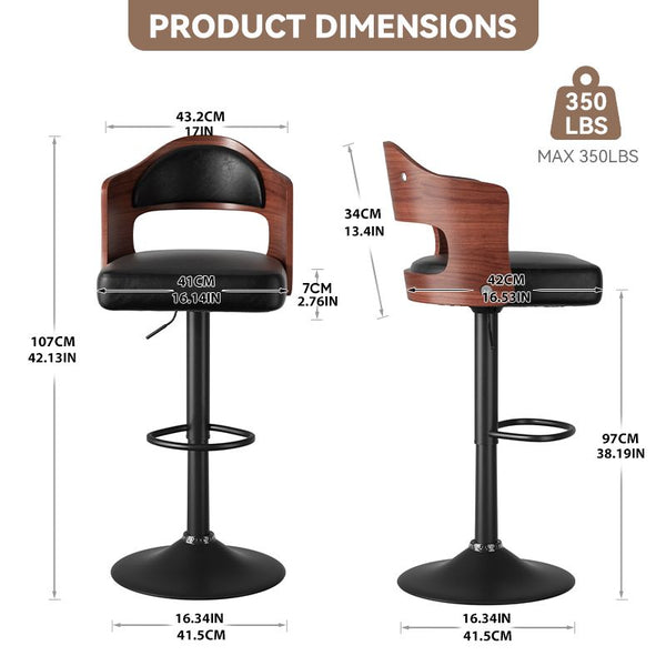 Set of 2  Wooden Barstools PU Leather Upholstered Bar Chairs BLAKHOM