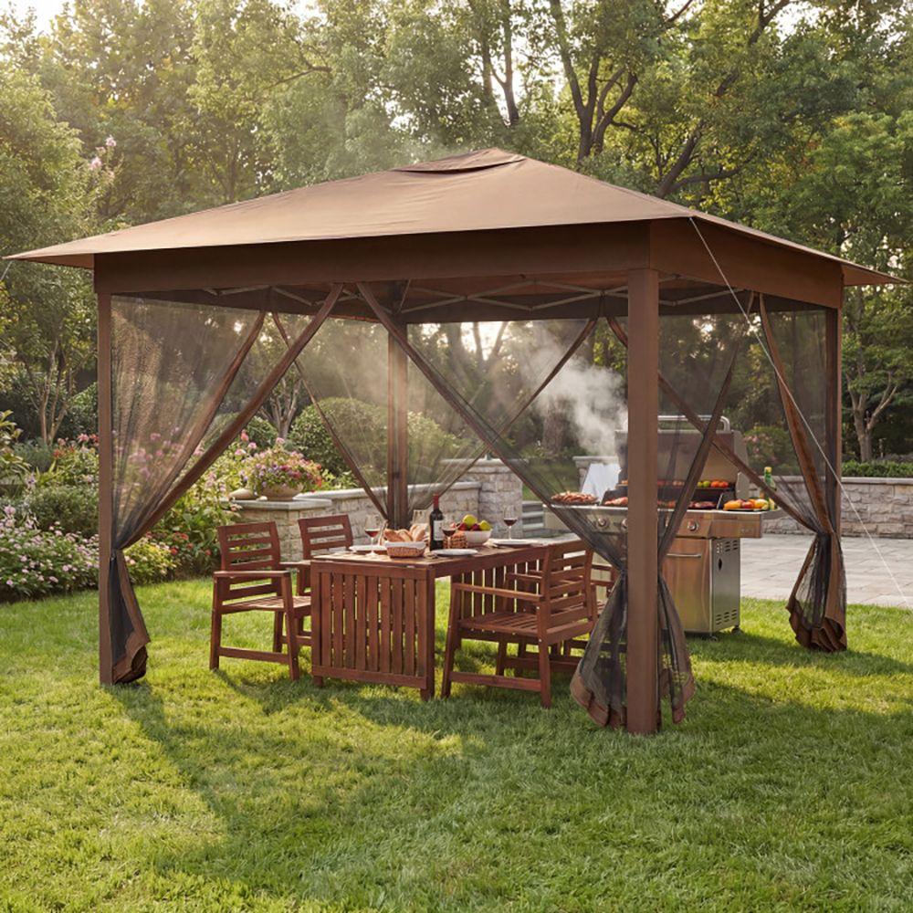 11.5x11.5 FT Pop-up Canopy, Instant 1-Person Setup Outdoor Patio Umbrella with Mesh Screen Netting