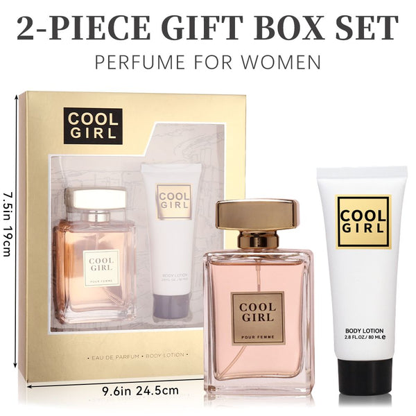 2-piece set, women's perfume spray and body lotion gift box, lasting fragrance, aldehydes, jasmine, ylang, orange blossom, bergamot, lemon flavor, very suitable for holiday gifts, dates, parties Berry Charmz