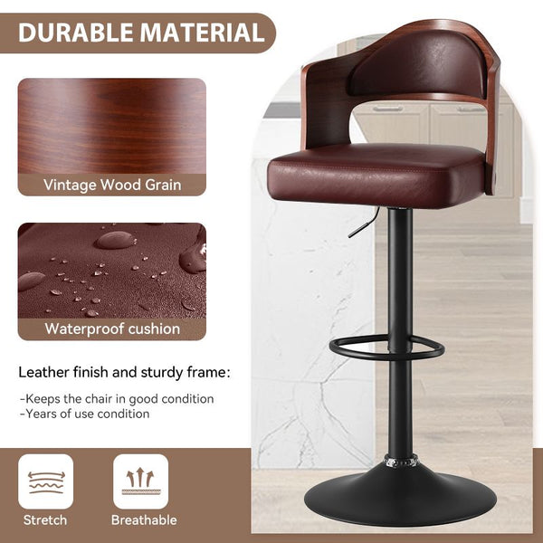 Set of 2  Wooden Barstools PU Leather Upholstered Bar Chairs BLAKHOM