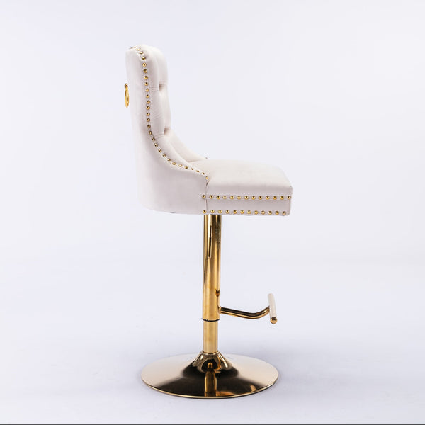 Set of 2 Thick Golden Swivel Velvet Barstools BLAKHOM