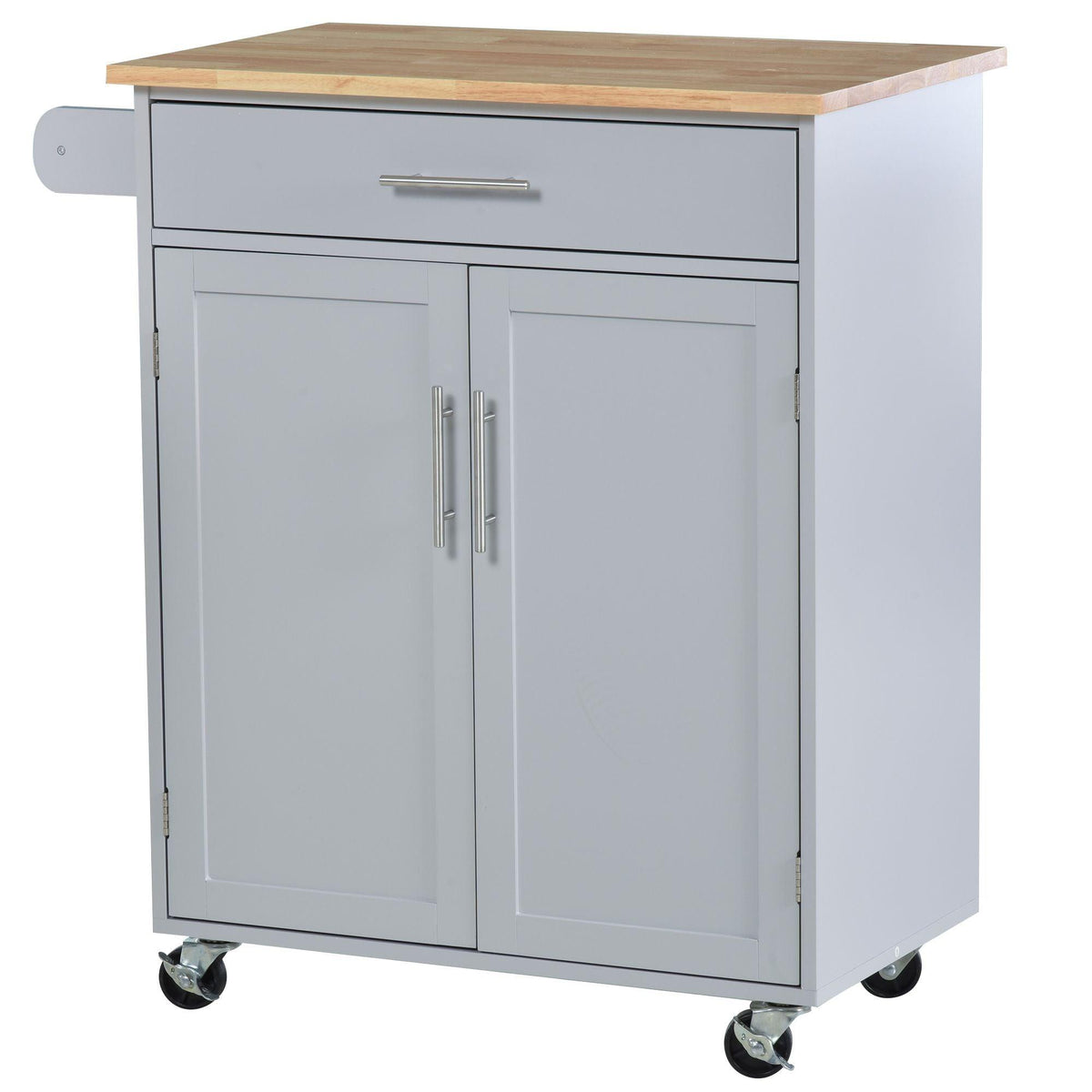 Mobile Kitchen Cart, Gray, Rolling Cart Island with Drawer, Cabinet & Towel Rack