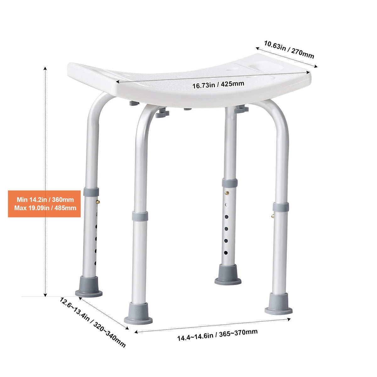 Shower Chair Adjustable Height Non-Slip Stool w/ Handles 350 lbs